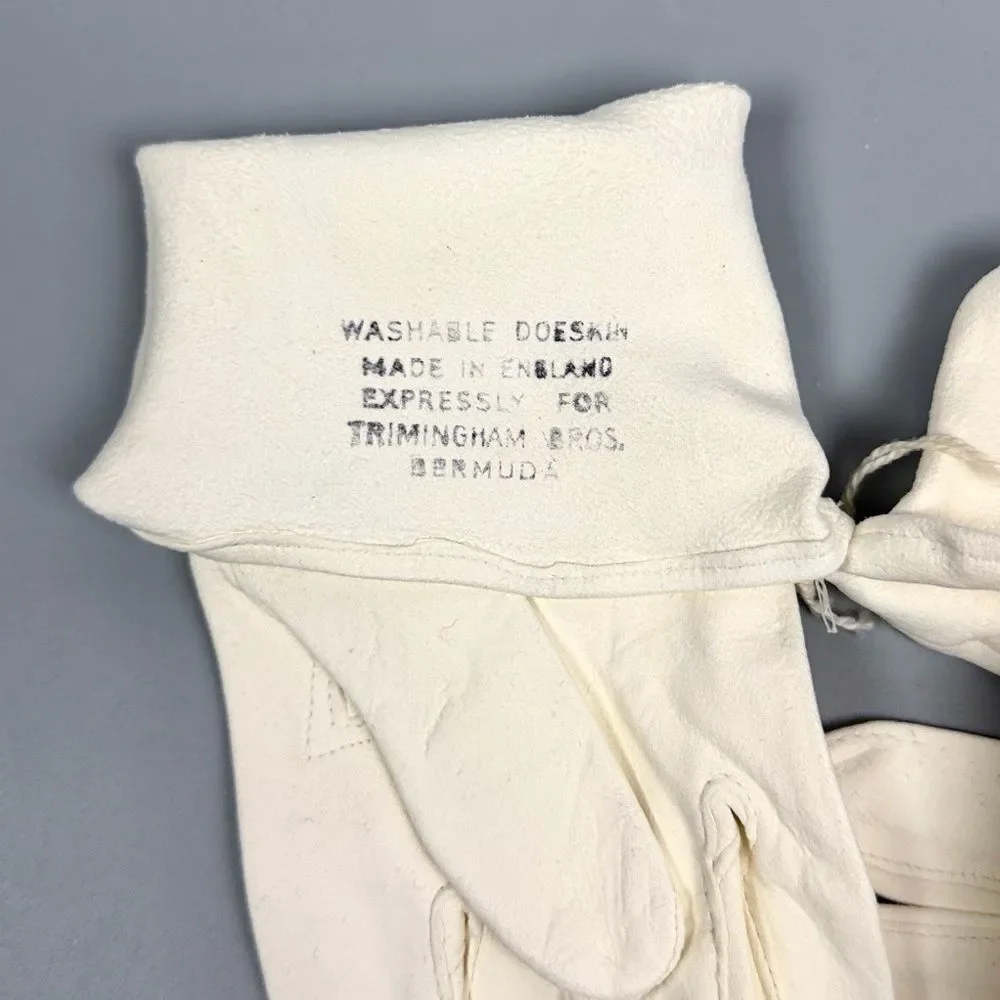 New Vintage White Gloves Washable Doeskin Leather Trimingham Bros sz 7,5 England